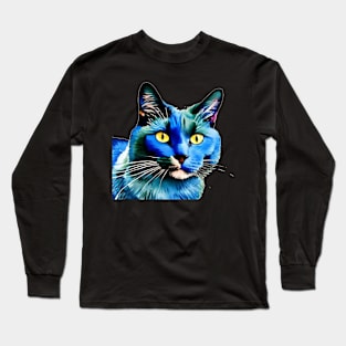 Beautiful blue cat watercolor. Long Sleeve T-Shirt